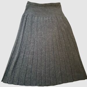 Charcoal Grey Wool Blend Pleated Flare Winter Office Pull On Skirt-Sz-M/L